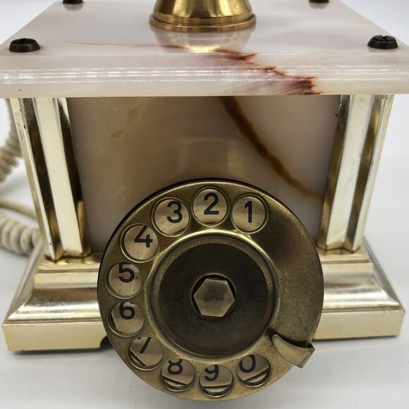 Vtg Italy Rotary Dial Telephone 18K Gold Plated Marble Vimodrone Square Phone - Picture 2 of 12
